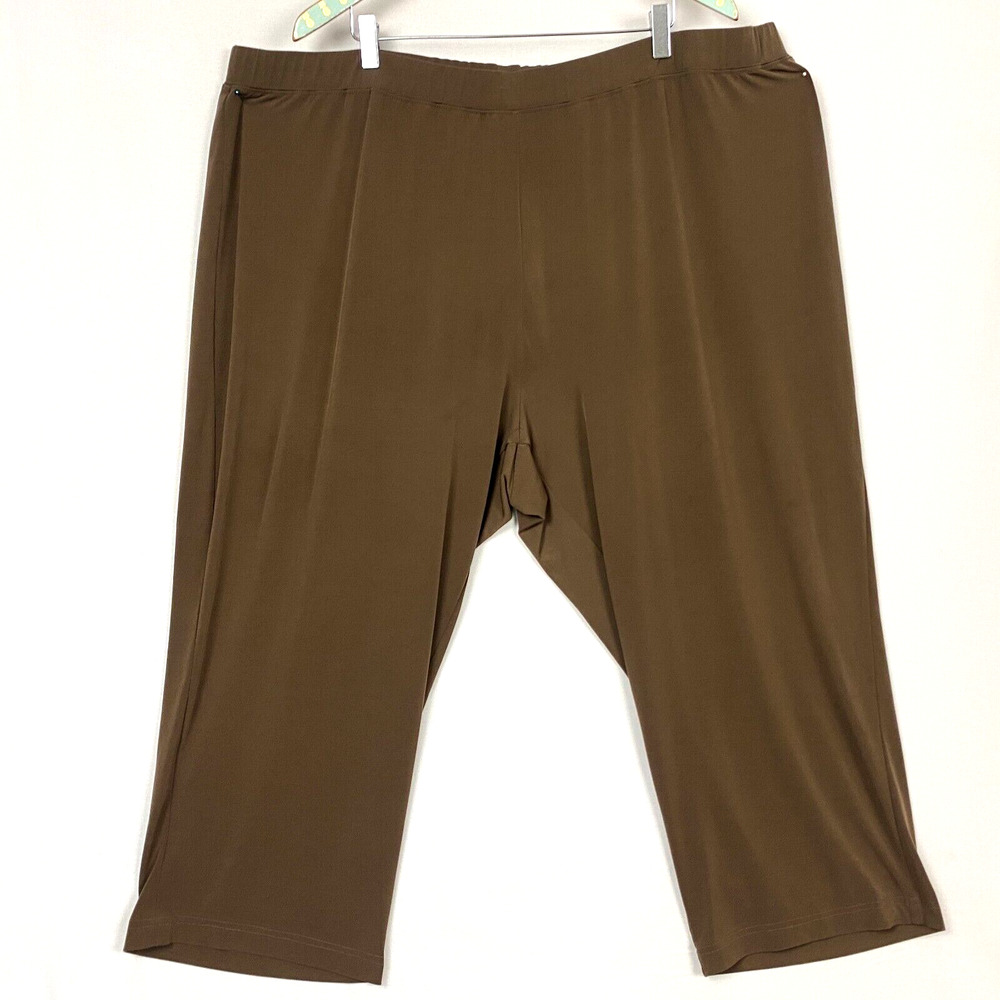 Susan Graver Essentials Liquid Knit Straight Leg Pants 3XP Brown Crop 46x25